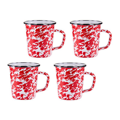 Enamelware 16oz Latte Mugs (Set of 3), Red Swirl