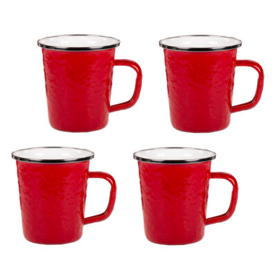 Enamelware 16oz Latte Mugs (Set of 3), Solid Red