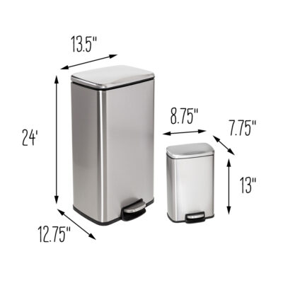 Honey Can Do Stainless Steel Step Trash Can Set, 5L and 30L