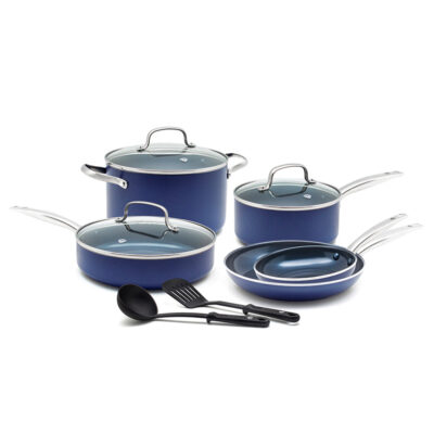 Blue Diamond 10-Piece Aluminum Ceramic Nonstick Cookware Set, Blue