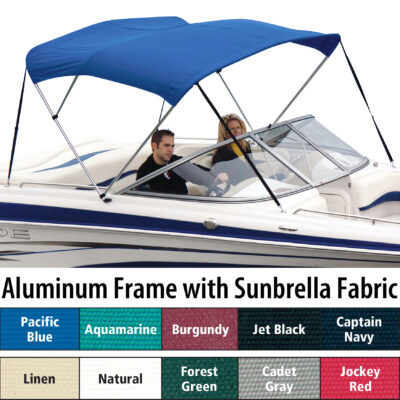 Shademate Sunbrella 3-Bow Bimini Top, 6’L x 36″H, 54″-60″ Wide