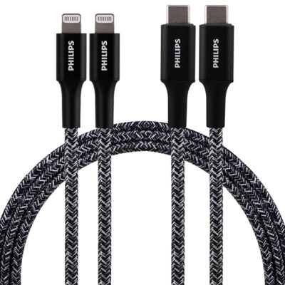 Philips 3′ USB-C to Lightning Cable, Black, 2-Pack