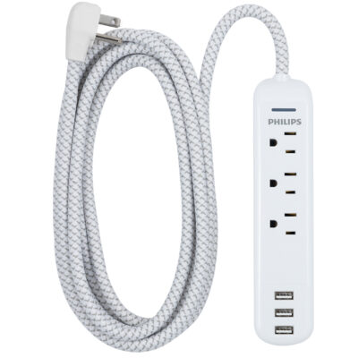 Philips 3-Outlet Grounded 10′ Extension Cord with 3 USB Ports