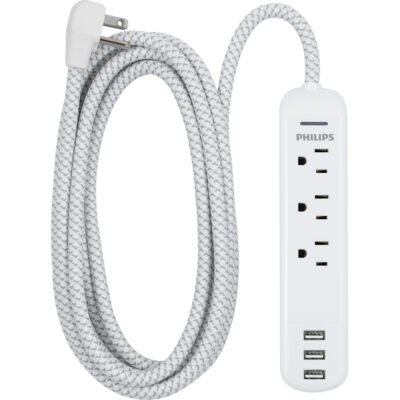 Philips 3-Outlet Grounded 6′ Extension Cord with 3 USB Ports