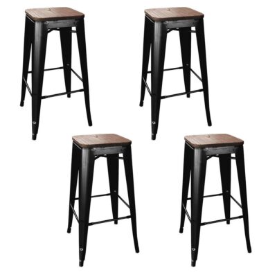 AmeriHome Loft Bar Stool, Wood Seat, Set of 4, Gunmetal